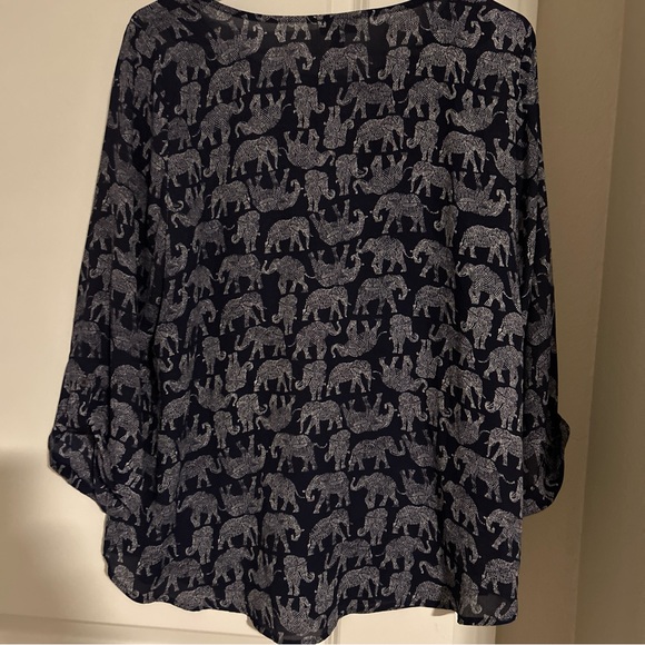 Mix By 41 Hawthorn Womens Ellie Tunic Top Navy White Elephant Scoop Neck Large - Picture 5 of 6